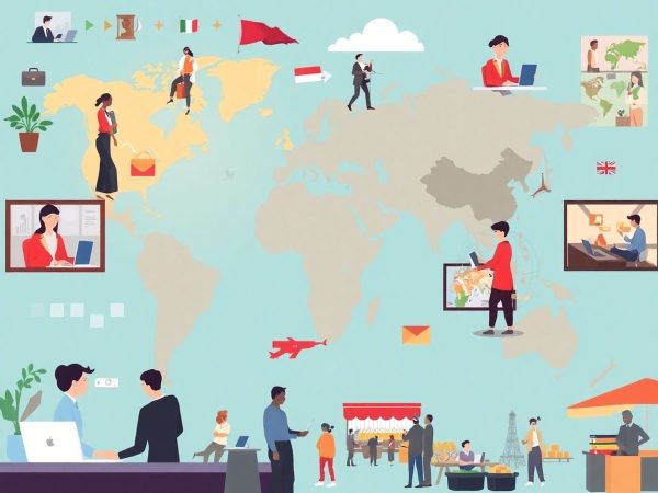 O echipă internațională colaborând în afaceri globale.