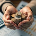 Mâini care țin un teanc de monede